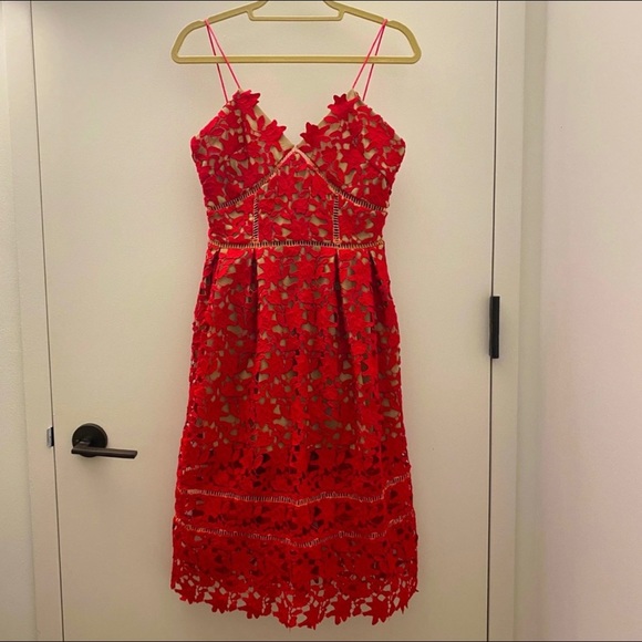 Self Portrait Azalea Dress in Red/Pink - Picture 2 of 5